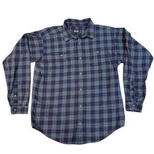 Patagonia Organic Cotton Flannel Plaid Button-Down Shirt | Men’s L | Blue & Red